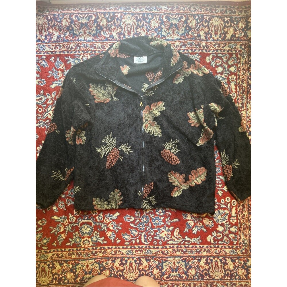 Vintage Black Mountain Outdoor Womens Pine cone Fleece Jacket USA Large
